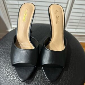 Anne Michelle Black Open-Toe Mules